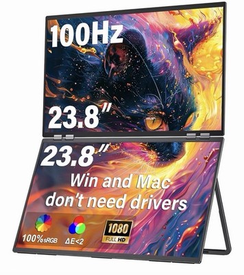 InnoView 23.8'' FHD Dual Portable Monitor 1920x1080P 100% sRGB - Foldable & Stack