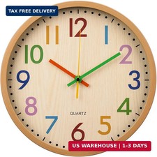 Kids Wall Clock Silent Non-Ticking Colorful Childrens Clock Round Decorative Wal