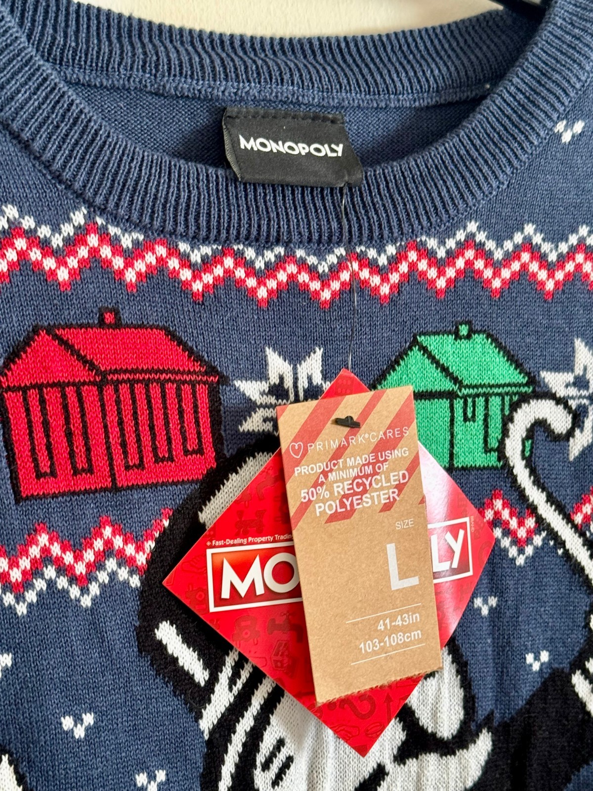 Monopoly Christmas Jumper Men’s LARGE Board Game Ugly Sweater Gift Primark Game image 2