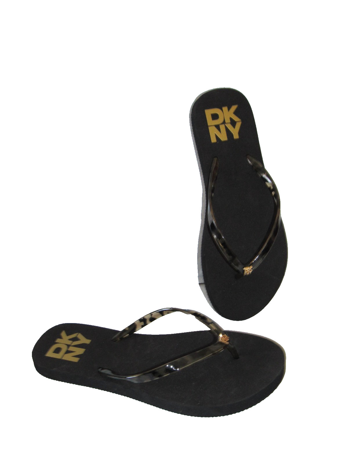 DKNY Womens size 9 BlackBrown Flip-Flops Jelly Sandals Cheetah Print DKNY Logo 5490₽