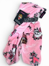 ED HARDY Pink Roses Skull Oversized Plush Throw Blanket 60X70 New