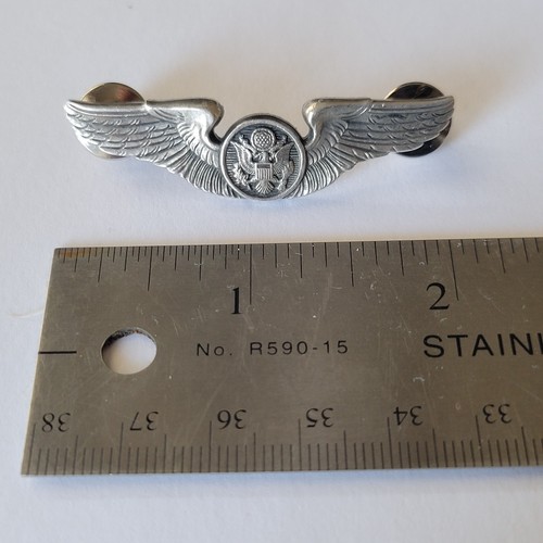 WWII US Army Air Force Air Crew Pilot Wings NS MEYER Sterling Silver 2" PIN 8.6g - Picture 4 of 9