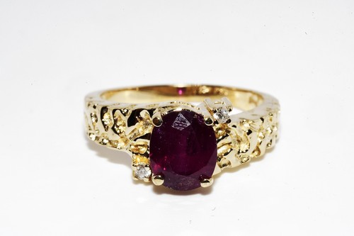 $2,500 14K Gold 2.04CT Natural No Heat African Ruby & Diamond Cocktail Ring
