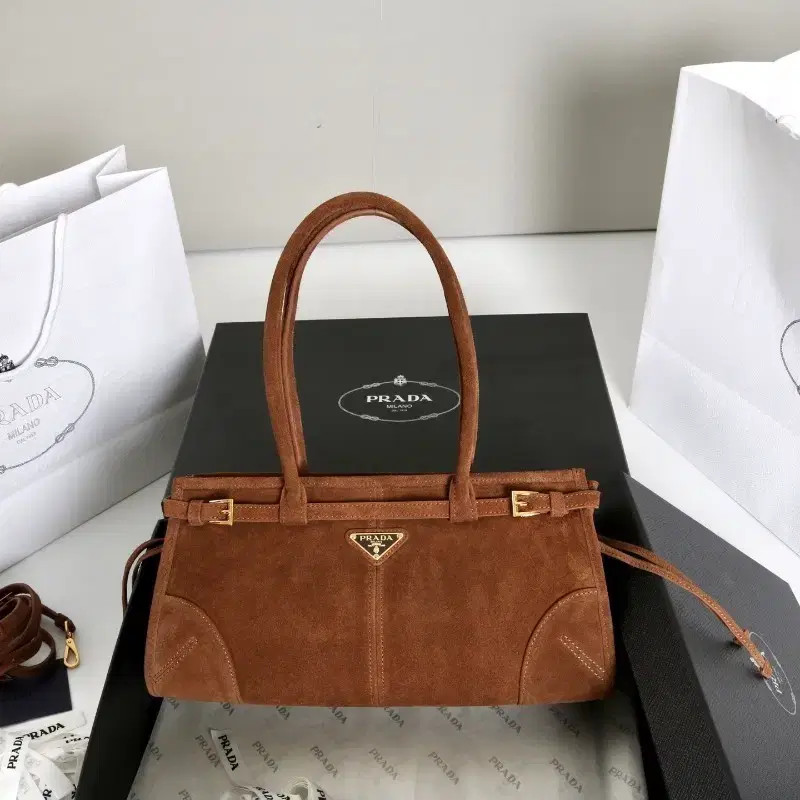 Prada Suede Tote Bag with Detachable Strap