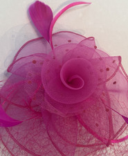 Pink Mesh Feather Flower Fascinator Headpiece Hair Clip for Wedding Party