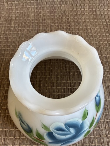 Vintage Milchglas Windlicht Lampenschirm handbemalt blaue Blumen für 8" Monteur - Bild 5 von 8