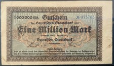 1923 GERMANY-MUNCHEN PAPER MONEY - 1,000,000 MARK BANKNOTE!