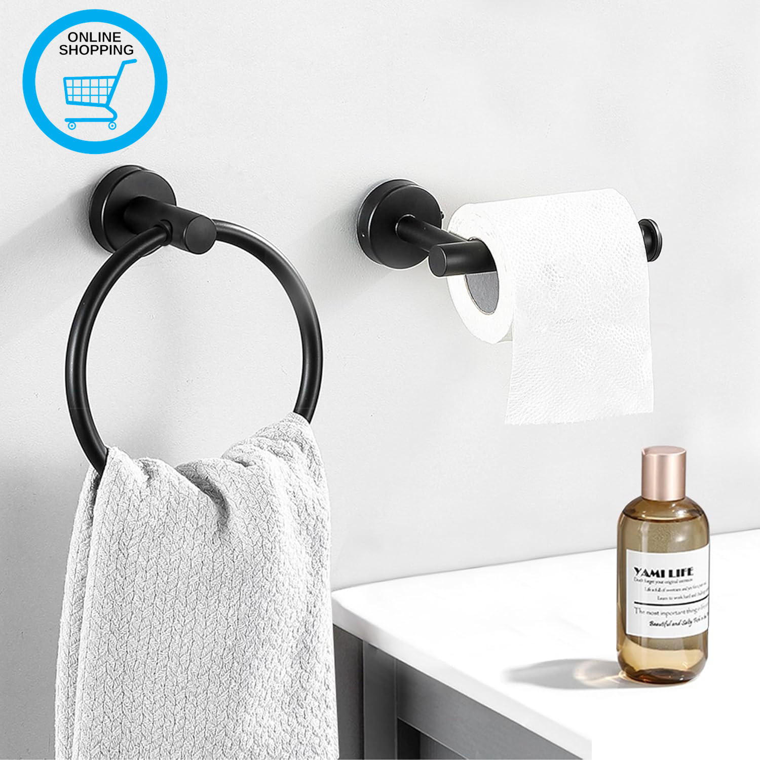 Toilet Roll Holder and Towel Ring, 2 Pcs Bathroom Accessories Including Wall Mou