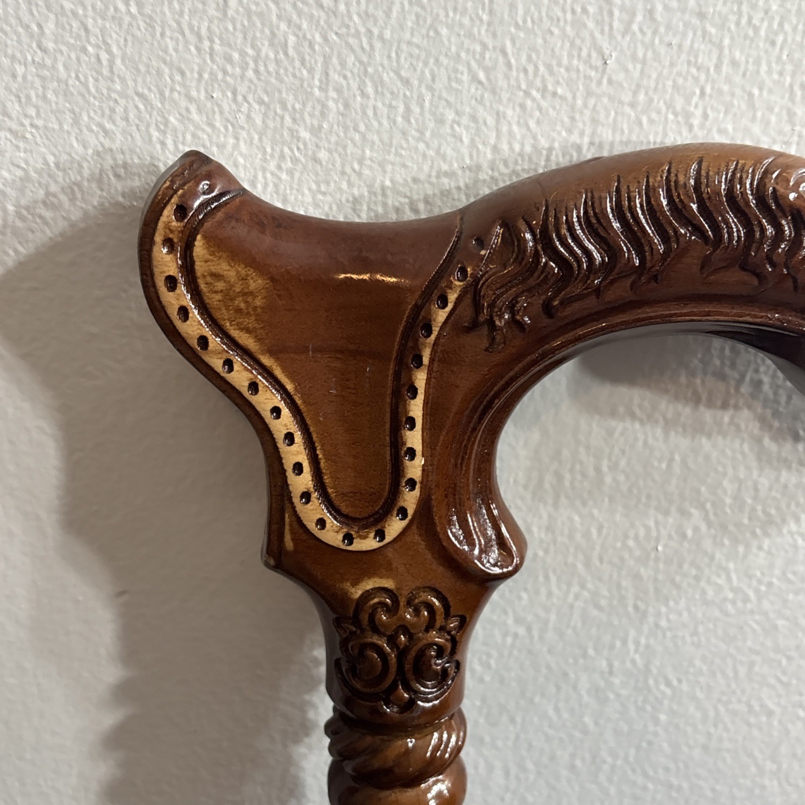 Horse And Saddle Wooden Walking Cane/Stick