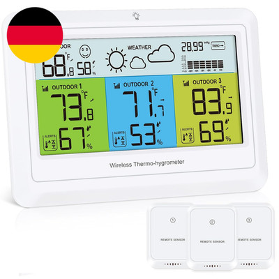 Kabelloses Indoor-Outdoor-Thermometer Mit 3 Sensoren, Digitales Thermometer, Hyg