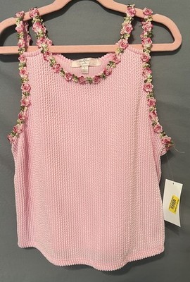 Moa moa Juniors Girl Crop Tank Pink Flowers Size Large New With Tags