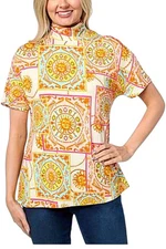 DG2 Women's Printed Dolman Sleeve Turtleneck Top Multi Sun