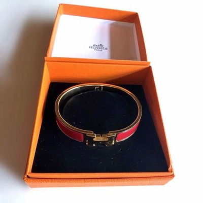 HERMES Clic Clac H Gold Rot PM Hardware Lackleder Armreif mit Box Authentisch