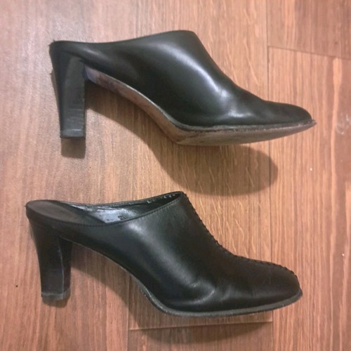 Italian Antonio Melani Leather Black 3 "Heeled Mules Sz 7.5 - Picture 1 of 14