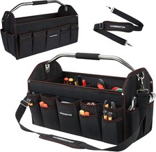 22in Waterproof 30 Pocket Electrician Tool Tote Steel Handle Shoulder Strap