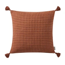 (2 Pack) Beautiful Tonal Houndstooth Cotton Decorative Pillow with Tassels, Rust