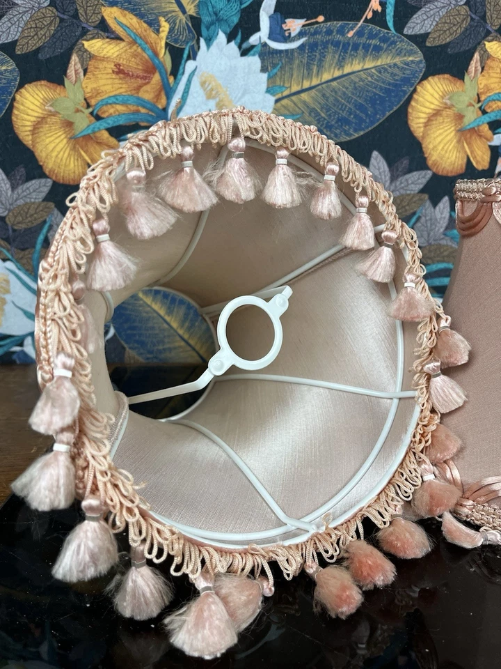 2 Traditional Pink Silk Lampshade Fringe Tassel Light Shades DOWNTON Abbey Bell - Image 3 of 4