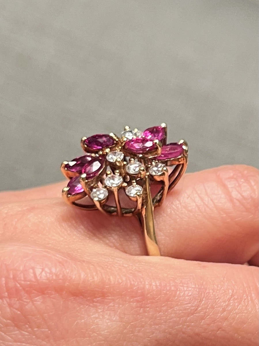 Stunning 14k Solid Gold Deco Ruby & Diamond Ring … - image 10