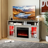Entertainment Center for 65 Inch TV 148cm Fireplace TV Stand w/LED Lights-Grey