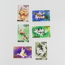 Lot Of 6 Bhutan Flower Stamps OG 1970s