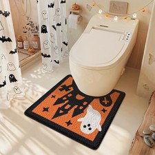 Halloween Ghost Haunted House U-Shaped Orange Toilet Mat, Soft Orange Castle