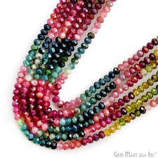 Mulit Tourmaline Rondelle Beads, Faceted Round Natural Beads, 3-4mm, 13 Inch
