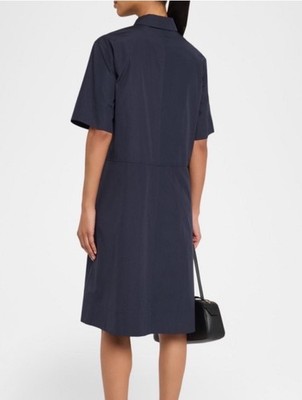 Lafayette 148  New York V-Neck Shirtdress Navy Blue Career Classic Pockets SzMed