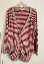 Boden Womens Beige Red Stripe Cashmere Blend Button Down V Neck Cardigan Size 20