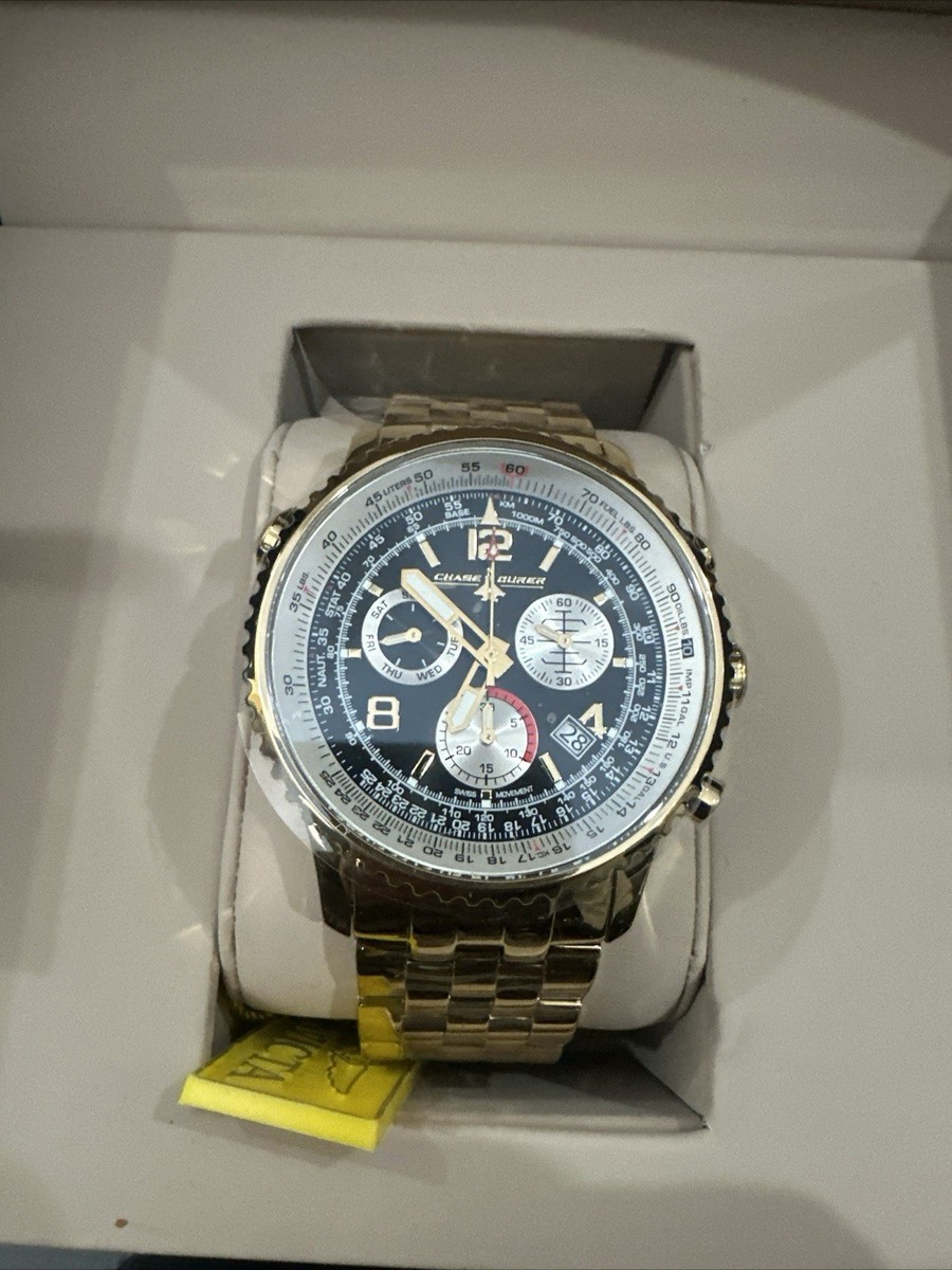 New CHASE DURER CDW-0074 FLIGHT COMMANDER SWISS CHRONO GOLD TONE