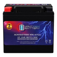Mighty Max MM-AUX12 Auxiliary Battery 12V 12Ah, 20RC, 200 CCA AGM Car Battery