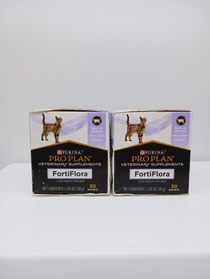 2-Pk FORTIFLORA¹ Purina Proplan Veterinary Cat Supplement 30 Bags SEE PHOTOS