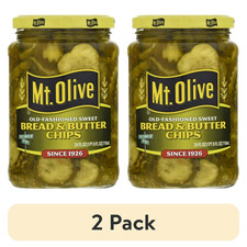  2 pack Mt. Olive Old Fashion Sweet Bread  Butter Pickle Chips, 24 fl oz jar..