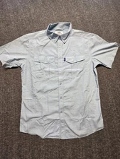 Aftco Mens Aftech Short Sleeve Button Down Shirt Blue Plaid Fishing Vented Med