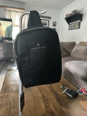 B11. NWT London Fog Janice Double Compartment Sling Bag - Black - MSRP $68