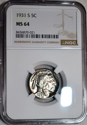 NGC MS-64 1931-S Buffalo Nickel, Cartwheeling, Sharply Struck, Tougher Date!