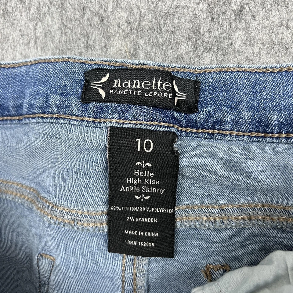 Pantalones de mezclilla Nanette Lepore Belle para mujer 10 tiro alto tobillo ajustados desgastados dobladillo crudo Foto 4 de 4