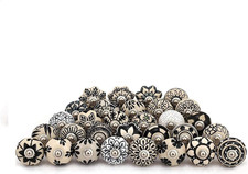 Assorted Cabinet Knobs - Black White Cream Mix Designed Rare Hand Painted Cera