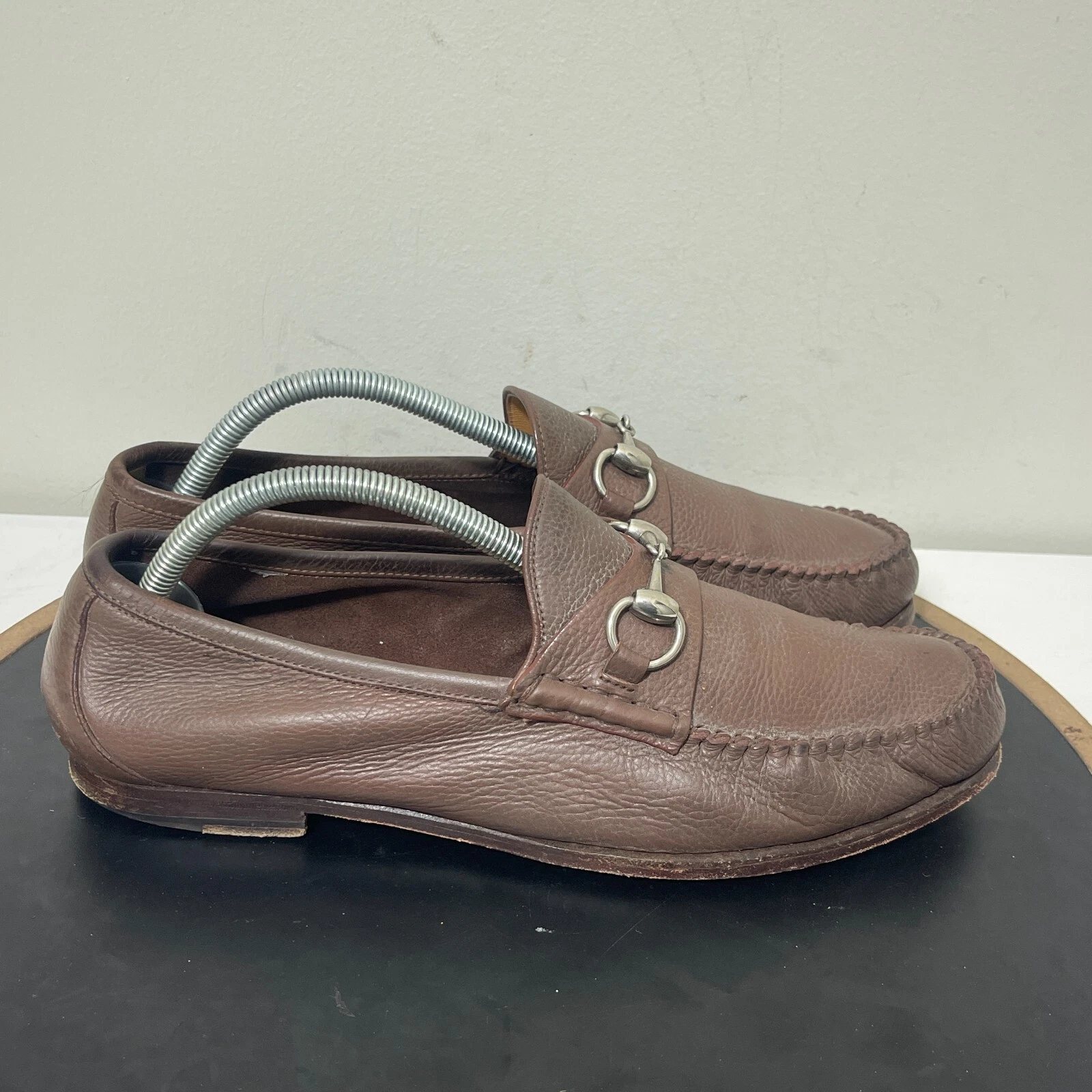 Mocassins Gucci Horsebit en cuir marron homme taille 8 robe décontractée formelle luxe