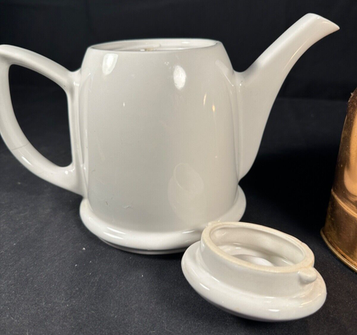 Old Dutch Teapot~ VTG Copper Ceramic Tea Pot w/ Insulation Sleeve Warmer cover - Picture 8 of 13