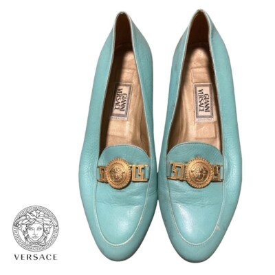 gianni versace medusa medallion teal aquamarine penny loafers slip 
