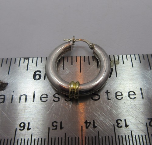 Sterling Silver women 2 tone Hoop Huggie earring 925 ITALY - Picture 4 of 4