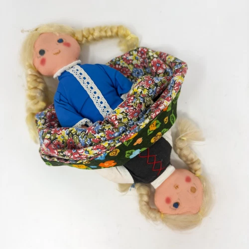 Topsy-Turvy Cloth Doll Vintage Folk Style 12" Handmade Braids Scandinavian