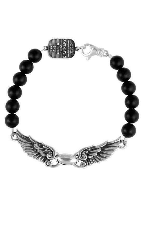 King Baby Studio 8mm Onyx Bead Wingspan Bracelet Sterling