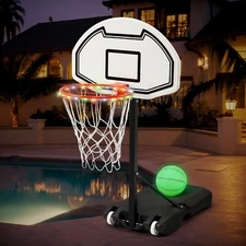 Danrelax LED Pool Basketball Hoop, Height Adjustable 3-4.6 ft, Red/Black