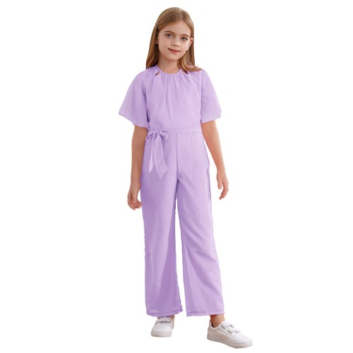 Kids Girls Rompers Pageant Overalls Bowknot Leotard Casual Jumpsuit Fashion - Picture 50 of 71