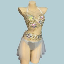 Party Club Samba Carnival RAVE EDC Dance Cosume Beaded Stones Bra Belt Panties