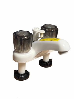 RV Bathroom Lavatory Faucet White Smoked Handles W/ Hose Diverter Hookup Camper
