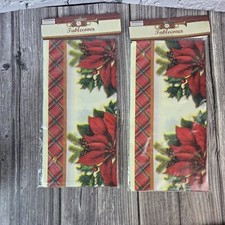 2 Pack Christmas Poinsettia Plastic Leak Proof Table Cover Holiday NEW 54" x 96"