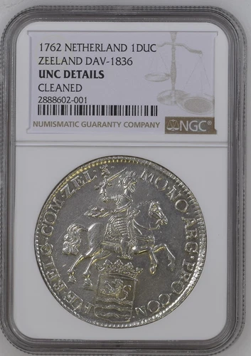 1762 Netherlands Zeeland Ducaton Silver Rider NGC Uncirculated Details - Beauty!