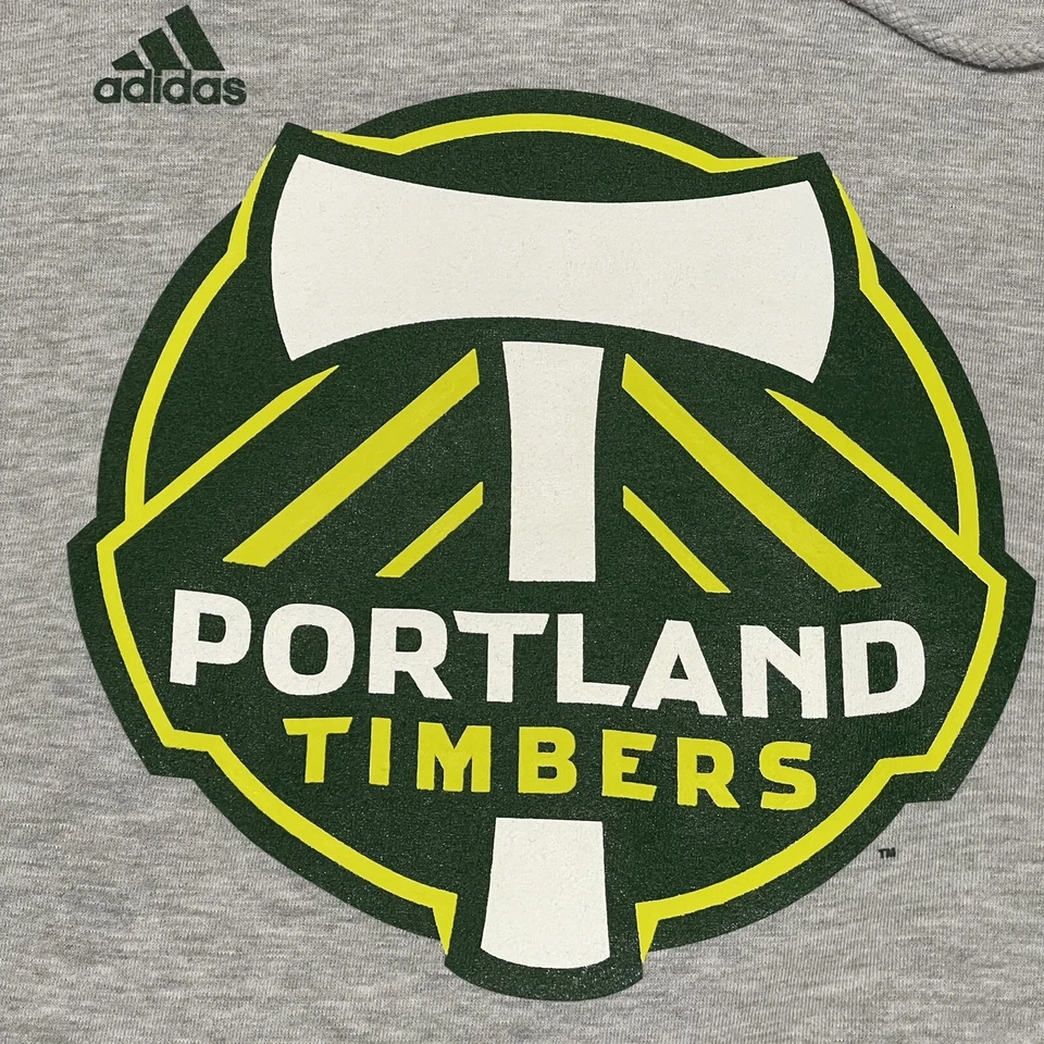 Portland Timbers Hoodie Mens Medium Gray MLS Soccer Adidas Therma Y2K Pullover - Image 2 of 4